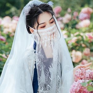 Tulle Face Veil with Lace and Pearl | Traditional Bridal Veil Face Cover #1241